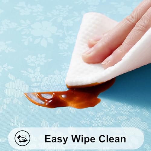 Image of Smiry Rectangle Table Cloth, Waterproof Heavy Duty Vinyl Tablecloths, Wipeable Washable Table Cover for Kitchen and Dining Room (Light Blue, 60 inch X 102 inch)