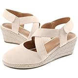 HARENCE Espadrilles Wedge Sandals for Women: Comfortable Closed Toe Ankle Strap Summer Dressy Platform Heels Shoes