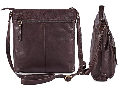 Wise Owl Accessories Small Crossbody Bags for Women Real Leather Purse & Handbags Crossover Over the Shoulder Pocketbook Handmade Gift (Coffee Multi-Wax) - Thumbnail 3