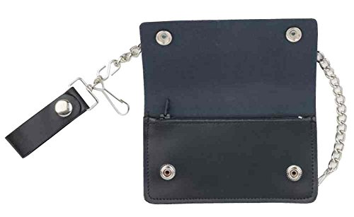 Genuine Leather Men's Embossed Eagle 8 in Trucker Chain Wallet, Black TW401-322