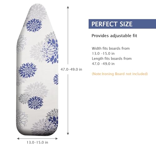 Image of SheeChung Ironing Board Cover and Pad 15 inch x 49 inch,Iron Board Cover with Elastic Edge & Adjustable Fastener,Cotton Covers Resist Scorching and Staining Extra Thick Padding,Silicone Coating,Dahlia
