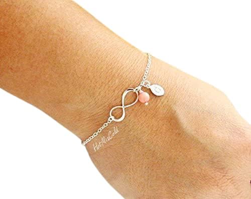HotMixCold Infinity Monogram Personalized Initial Bracelet, Birthstone Jewelry, New Moms Bridesmaids Gifts - Image 3
