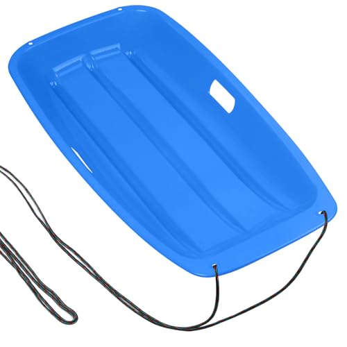 Snow Sled for Kids with 16.5ft Pull Rope & Handle - 3ft Cold-Resistant Plastic Toboggan Sled for Winter Downhill Fun - Stackable Lightweight Sled for Adults Outdoor Snow Play - Blue