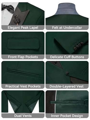 MAGE MALE Men's 3 Piece Tuxedo Suits Slim Fit One Button Formal Wedding Party Tux Blazer Vest Pants Set2