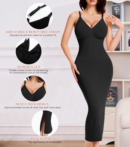 Image of Shapewear Slips For Under Dress Deep V Neck Tummy Control Long Full Slip Dresses for Women Body Shaper
