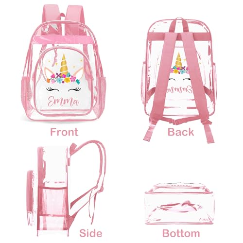 Personalized Clear Backpacks with Name, Custom Unicorn Clear Backpack for Gifts, with Reinforced Strap & Large Capacity PVC Transparent Waterproof Backpacks for Travel Camping Work3