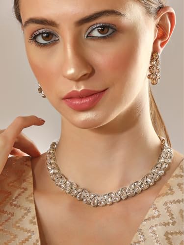 Image of Rubans Necklace Set Gold Plated Kundan Pearl Traditional Stylish Jewellery Gift for Women & Girls