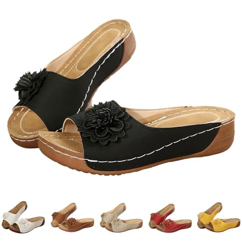 Women’s Arch Support Dressy Wedge Platform Sandals, Floral Open-Toe Leather Sandals For Summer Casual Comfort4