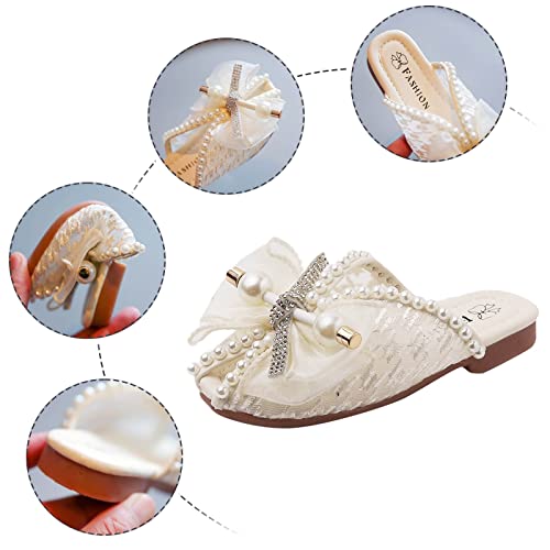 IKFIVQD Chinelos femininos com laço pérola sola macia sapatos de princesa de renda malha baotou para