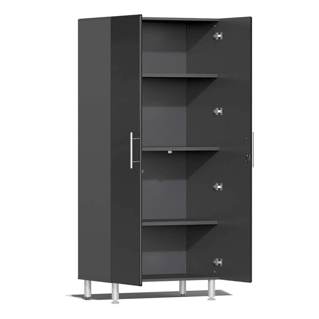 Ulti-Mate UG22624B 2-Piece Tall Garage Cabinet Kit and 2-Shelf Bundle in Midnight Black Metallic, Black, Grey