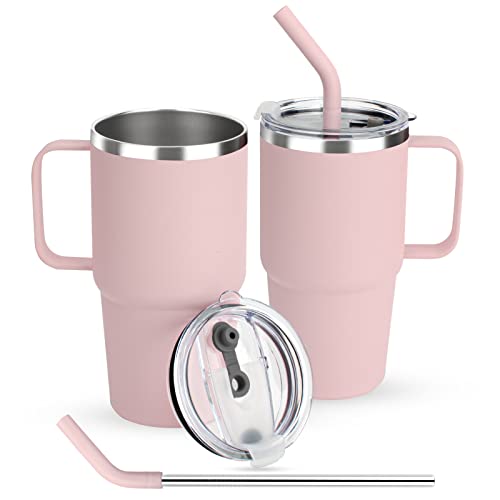 Sursip Vaso aislado de 24 onzas con asa, vaso de acero inoxidable al vacío de doble pared con popote y 2 tapas, para bebidas frías/calientes, taza de café de viaje para coche, hogar, oficina, fiesta,