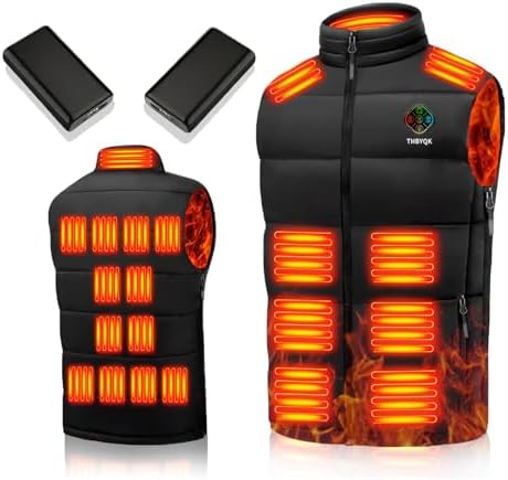 THBYQK 21 Heated Zones Heated Vest, with 40000mAH 7.4V Battery Pack Heated Vest for Men & Women, 5 in 1 Smart Controller (US, Alpha, X-Large, Regular, Regular, Black-with 20000mah Power Bank X2)