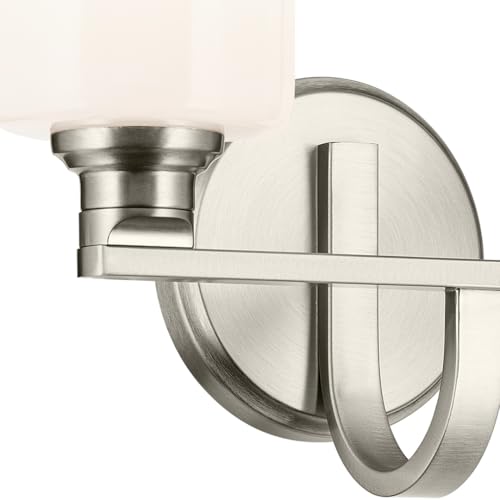 Image of Kichler Gioe 14.25 inch 2-Light Vanity Light with Opal Glass in Brushed Nickel, Damp Rated, for Bathroom, Powder Room, Over a Mirror, (14.25 inch W x 10.5 inch H), 55225NI