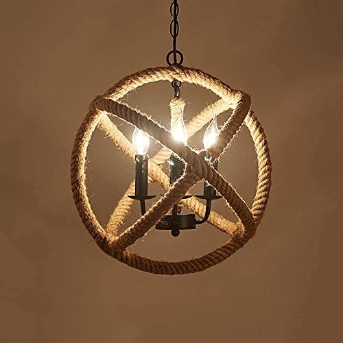 Lustre industriel en corde de chanvre et ficelle vintage luminaire suspendu E27 réglable 83cm