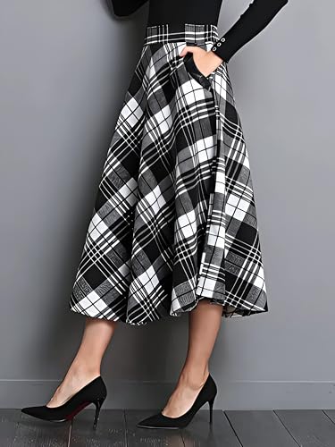 Image of Cotton A-Line Midi Skirt for Girls | Elegant Maroon Blue Black Checks | Everyday Wear