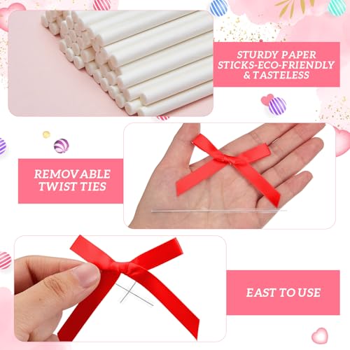 Honoson 50 Sets Cake Pop Sticks with Bags and Bows Kit, 6 Inch,Red by Honoson - Used condition - Image 5