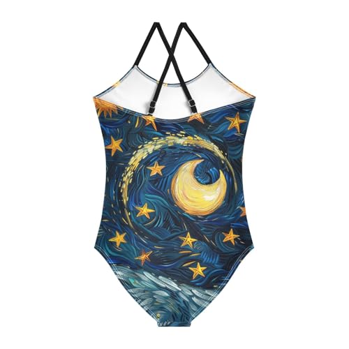 senya Girls Swimsuits Van Gogh Waves Starry Sky Moon One-Piece Swimwear Quick Dry Girls Bathing Suits for 3 Years Old2