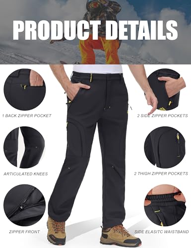 MAGCOMSEN Snowboard Pants Cold Winter Warm Fleece Lined Waterproof Pants Men Ski Walking Casual 5 Zipper Pockets Black, 32 - Thumbnail 6