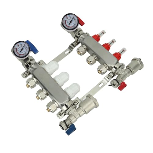 Colector de Calefacción por Suelo G1in de 3 Salidas con Medidor de Flujo y Manómetro de Presión Preciso, Acero Inoxidable 304 Duradero para Soluciones de Calefacción Radiante miniatura 5
