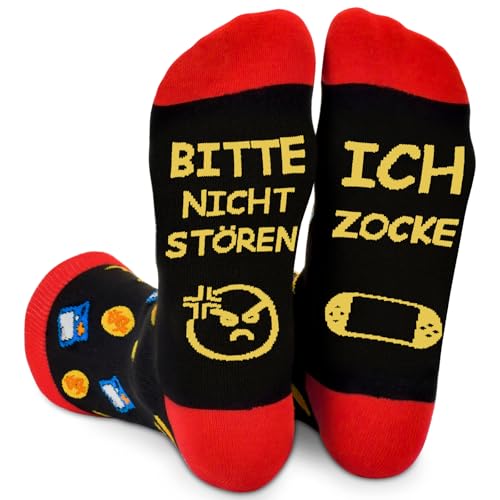 Trustnice Lustige Gaming Socken Gamer Geschenk Mit Spruch Bitte Nicht Stören Ich Zocke Zocken Socken Lustig Neuheit Geburtstag Geschenke Für Zocker Männer Herren Jungs Damen Spieler (Baumwolle, Rot)