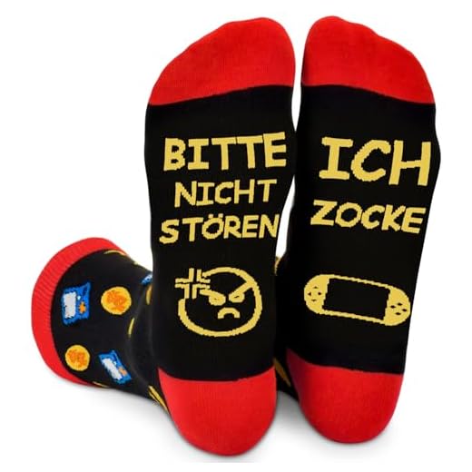 Trustnice Lustige Gaming Socken Gamer Geschenk Mit Spruch Bitte Nicht Stören Ich Zocke Zocken Socken Lustig Neuheit Geburtstag Geschenke Für Zocker Männer Herren Jungs Damen Spieler (Baumwolle, Rot)