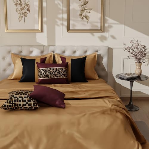 Image of Stoa Paris Cushion Covers for Home, Digital Printed Pillow Covers Set of 5, Throw Cushion Covers for Bed, Sofa, Home Decor - Eternal Glow, Velvet Wine, Midnight Black