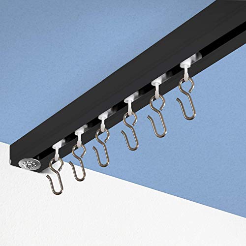 Room/Dividers/Now Ceiling Curtain Track Set - Comes with Track, Roller Hooks, Installation Hardware, Saw, and End Cap - Curtain Rail by Room Dividers Now - Large, For Spaces 12-18 Feet Wide (Zoro Black)