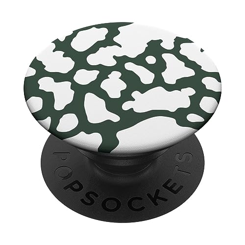 White Hunter Green Cow Print PopSockets Swappable PopGrip, Black
