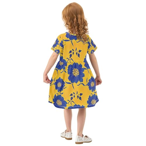 Elegant Blue Flowers Yellow Toddler Girls Dresses Casual Clothing Summer Outfits Little Girl 2t3