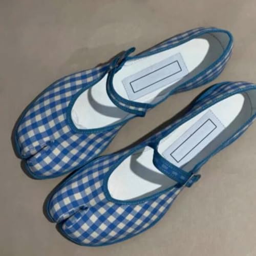 Retro Checkered Print Lightweight & Sport Tabi Shoes Mary Janes Ballet Flat Split Toe Women Kawaii Korean Style2