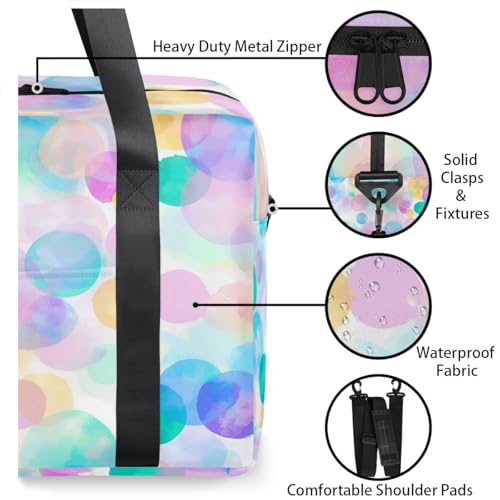 Watercolor Travel Duffel Bag for Men Women Colorful Round Sports Gym Bag Waterproof Weekender Overnight Bags Foldable Carry on Backpack for Swim Yoga Fitness Workout3