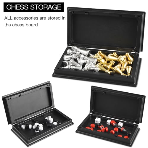 Juego 3 en 1 Ajedrez, Damas y Backgammon Mini 5'' Magnético miniatura 2