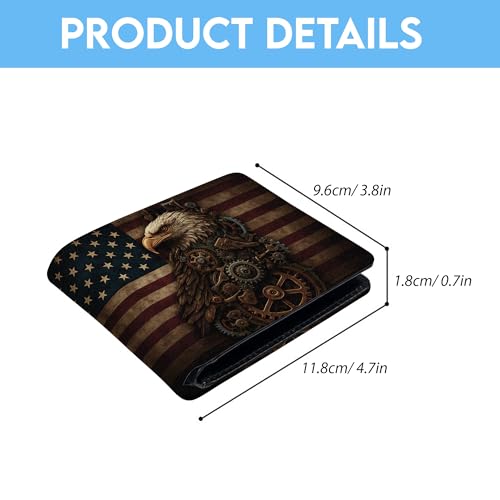 Steampunk Mechanical Clockwork Eagle Leather Men Bi-fold Wallet, Slim Card Holder, Gifts Wallet for Men, A3