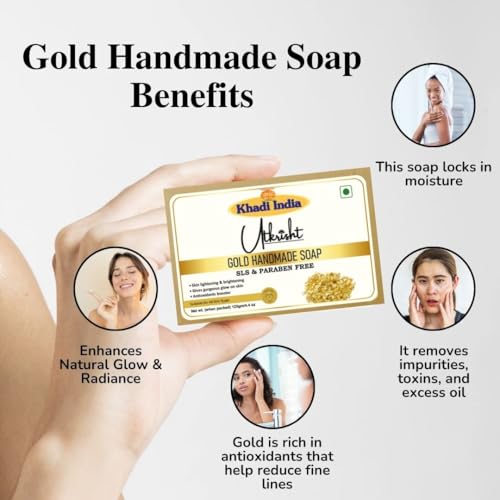 Image of Khadi Gold Handmade Bathing Soap Bar 125g | Natural & Herbal | Glowing & Brightening Skin | Deep Cleansing & Nourishing | For Natural Glow & Radiant | All Skin Types | Men & Women