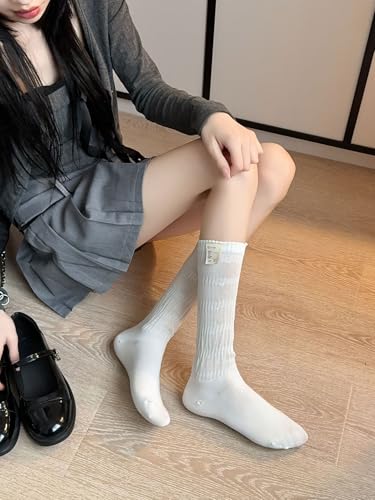 Image of Women's Ruffle Frilly Slouchy Socks, Soft Cotton Cute Solid Color Crew Socks Light Blue