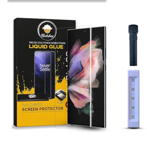 Image of Premium HD+ UV Tempered Glass Screen Protector For Samsung Galaxy S22 Ultra 5G (Pack of 1) Full Adhesive UV Curved Screen Protector Case Friendly HD Clarity with installation kit