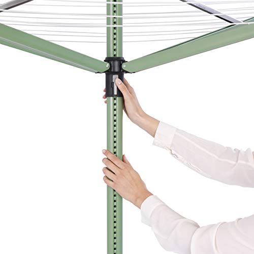Image of Brabantia Lift-O-Matic Outdoor 4 Arm Clothesline (164 ft /O 1.8 inch) Height Adjustable, Folding Clothes Drying Rack + Ground Spike, Cover + Bag of Clothespins (Green)