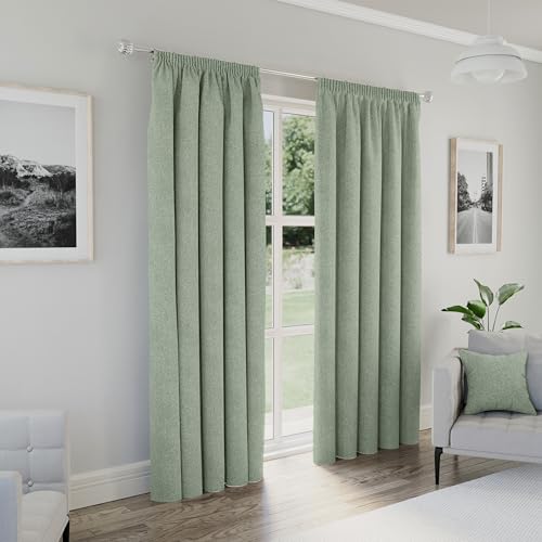 Enhanced Living Dallas Green Tape Top 100% Blackout Curtains 90 x 108 inch (229x274cm) Thermal Noise Reducing Tape Top Curtains for Bedroom and Living Room