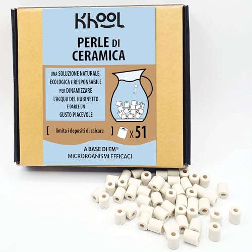 KHOOL | 51 Perle di ceramica EM* naturali | Filtro acqua rubinetto e caraffa filtrante | Migliora il gusto dell’acqua | Anticalcare naturale | Utilizzabili in lavatrice o lavastoviglie | 10 mm