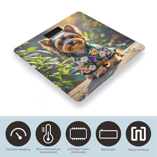 Báscula Digital Yorkie Floral de Vidrio Templado miniatura 3