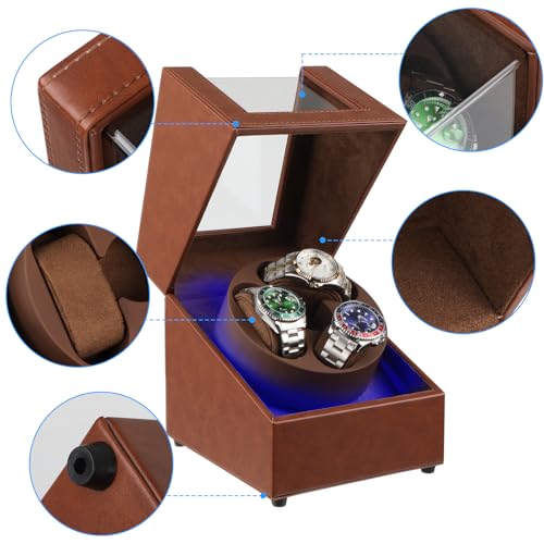 Image of J&T Technology Watch Winder for Automatic Watches,Automatic Watch Winder with LED Light,Rotating Watch Case with Japanese Quiet Motor,4 Rotation Modes,USB Type C