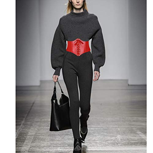 CHIC DIARY Women Corset Belt PU Leather Belts Elastic Wide Lace-up Waist Belts Black Cinch Belts Stretchy Plus Size Waistband4