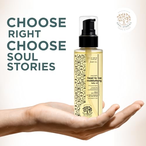 Image of Soul Stories Head to Toe Moisturizing Baby Oil - 100ml | Deep Hydration for Soft Skin, Calm Sleep & Healthy Growth | with Coconut, Jojoba & Almond Oils | All Natural, Gentle & Non-Greasy Formula