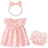 [TUTUJI] ベビー服 女の子 子供服 洋服 夏 半袖 ワンピースショーツパンツ髪飾りガールズ カジュアル 普段着 誕生日 写真撮影 お宮参り 発表会 七五三 (JP, 身長, 90, ピンクさくらんぼ)