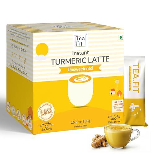 Image of TeaFit NO SUGAR Instant Turmeric Latte | Healing Haldi Doodh | 20 Sachets (300gm) | Get Good Sleep | Ayurvedic Remedy | Diabetic-Friendly | With Lakdadong Turmeric