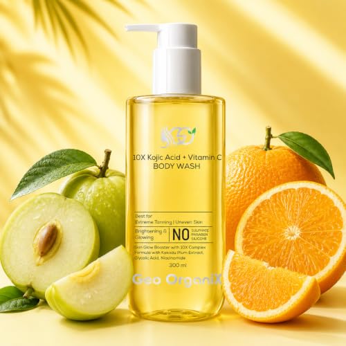 Image of 10X Kojic Acid Body Wash with Vitamin C, Glycolic Acid, Niacinamide & Kakadu Plum Extract | Brightening Body Cleanser for Tan Removal, Dark Spots | Paraben Free | Men & Women | 300ml