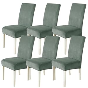 CYCMACO Stuhlhussen Samt 6er Set, Stretch Stuhlüberzieher, Stuhlbezug Schwingstuhl, Hussen Für Stühle Hochlehner, Stuhlbezüge Kratzfest, Universal Chair Cover Waschbarer, Bohnengrün