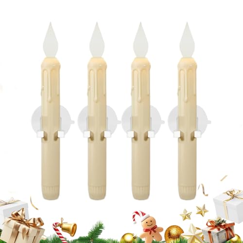 Sillas de velas luminosas para ventanas – LED velas falsas con detector – Juego de 4 luces a pilas con ventosas sin llama vacilantes | Ventosas para interior cocina, oficina fiestas