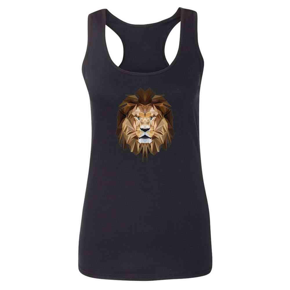 Pop Threads Lion Face Polygonal King of The Jungle Graphic Tee Shirt for Women