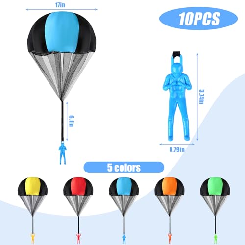 MCPINKY 10PCS Parachute Army Men Toy Set, Tangle Free Throwing Toy Parachute 5 Colors Outdoor Flying Toys for Kids Parachute Soldiers for Birthday Easter Party
